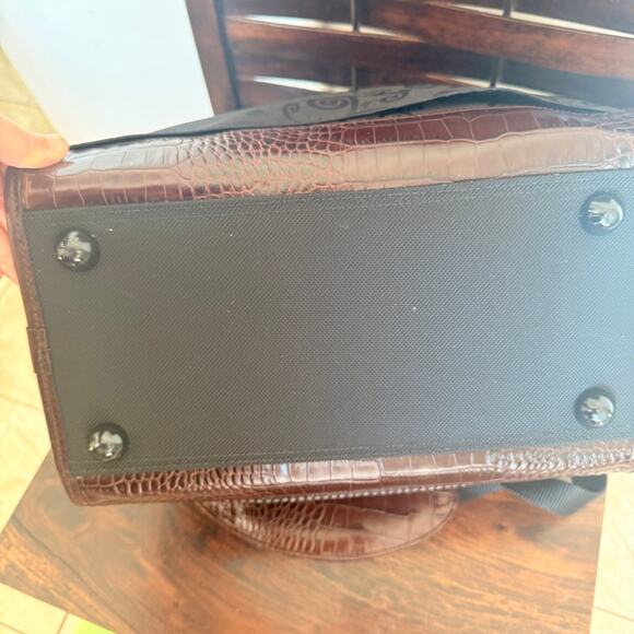 Brighton Lansky Black & Brown Croc Embossed Leather Weekender Travel Duffle Bag - Picture 7 of 11